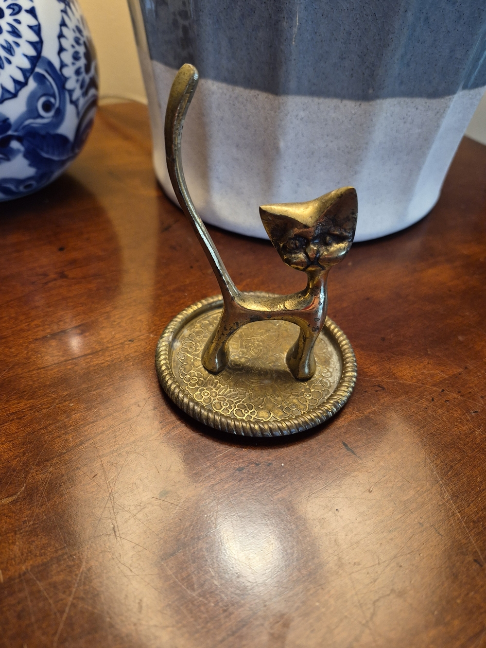 Brass Cat Ring Holder Jewelry Dish - Gold